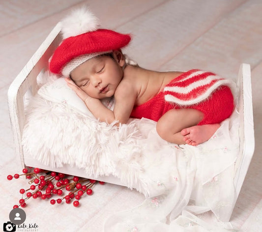 Holiday Red Knit Set – Romper + Beret with Pom Pom