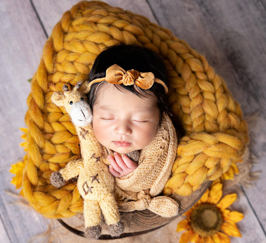 Mustard Yellow Newborn Set: Velvet Headband + Sweater Wrap