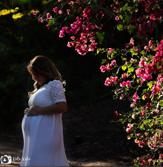 White Lace & Chiffon Maternity Gown