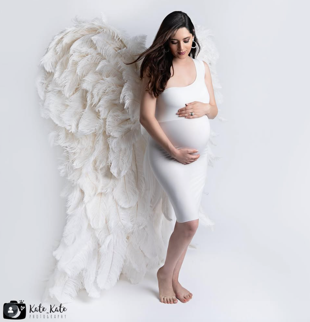 Minimalist Sleek White Fitted Maternity Dress [Wings sold separately]
