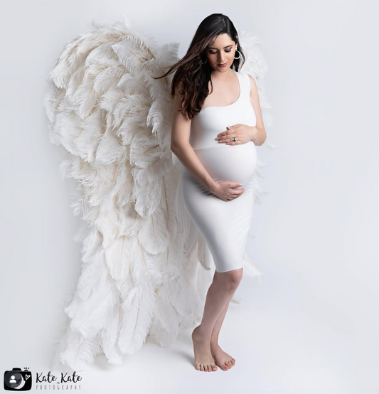 Minimalist Sleek White Fitted Maternity Dress [Wings sold separately]