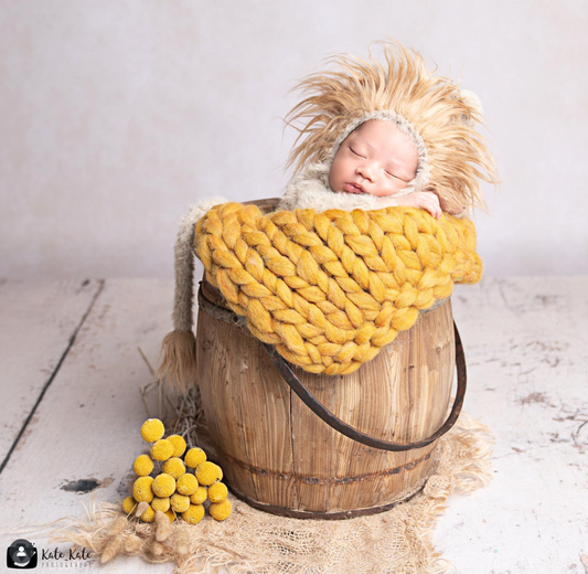 Chunky Wool Blanket [Mustard Color]