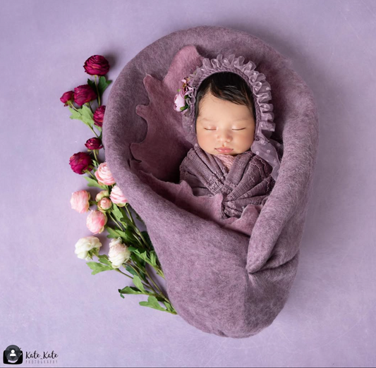 Set: Mauve Pink Lace Bonnet + Lace Wrap